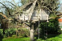 Baumhaus aus rohen Eichendielen
